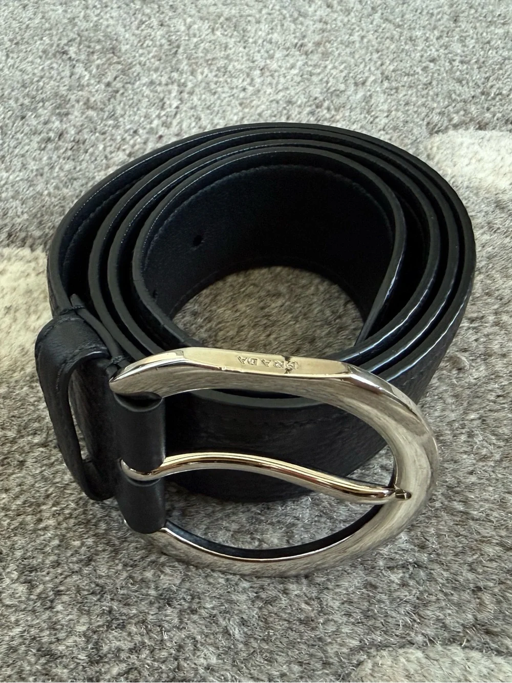 Prada Black Leather Belt with Silver O-Ring Buckle